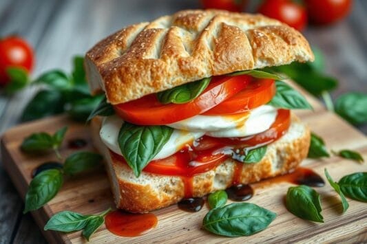 Sanduíche Caprese de Manjericão