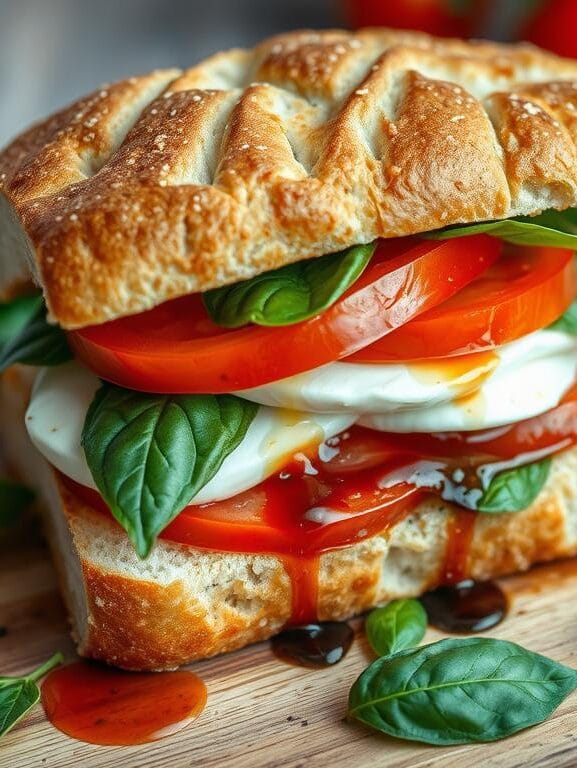 Sanduíche Caprese de Manjericão