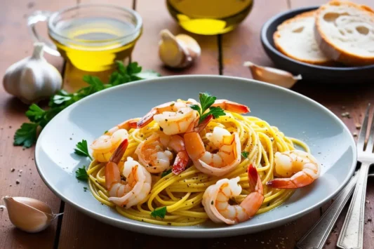 Espaguete ao Alho e Óleo com Camarão